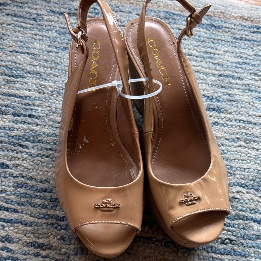 Coach Beige Peep-Toe Wedges